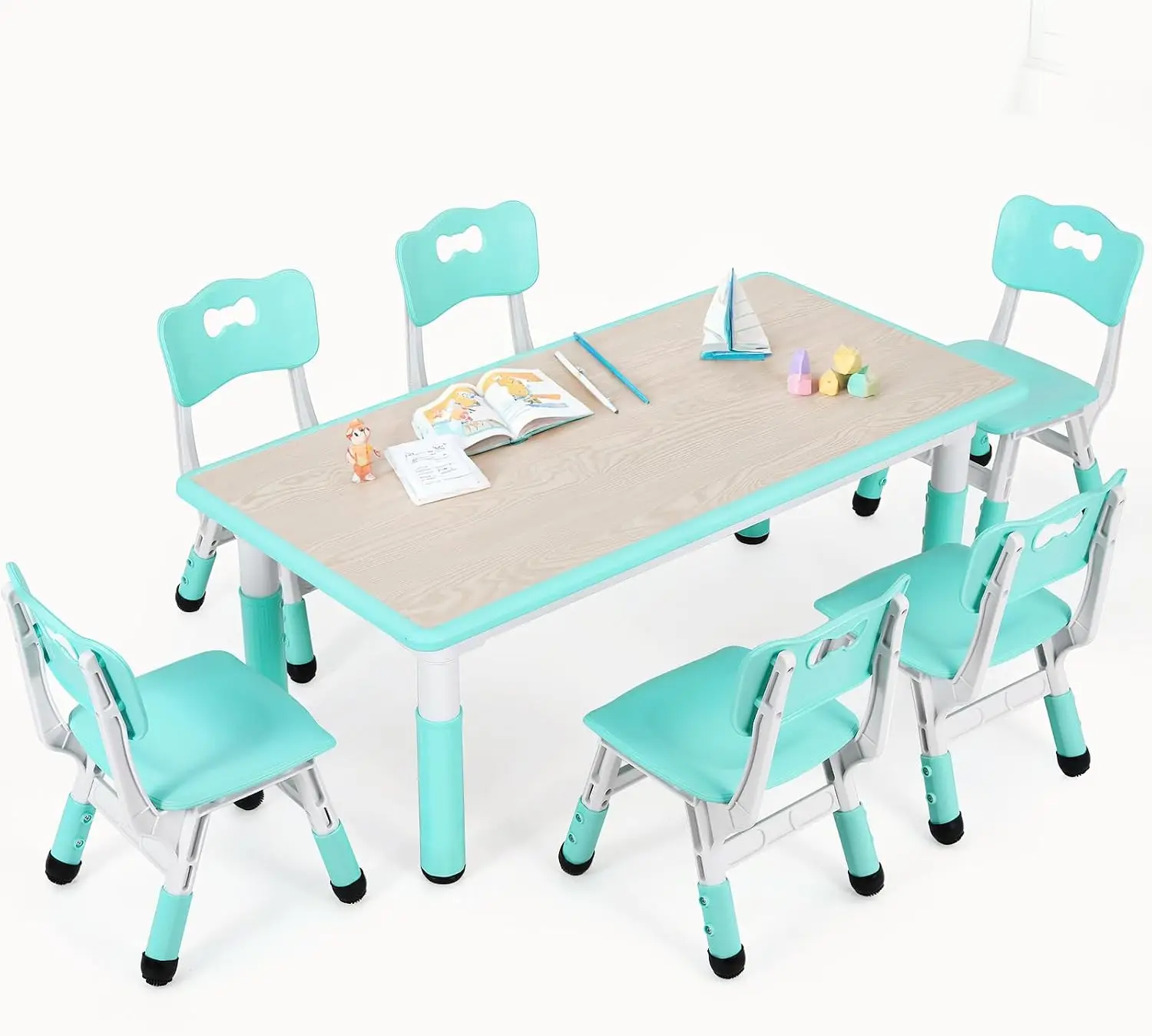 Art Craft Preschool - Kids Table and 6 Chairs Set,