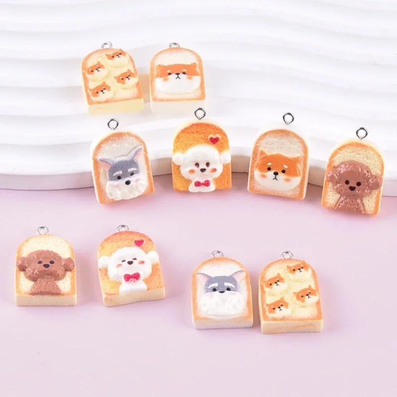 Art Craft Activity - 10Pcs 귀여운 토스트 개 수지 펜던트