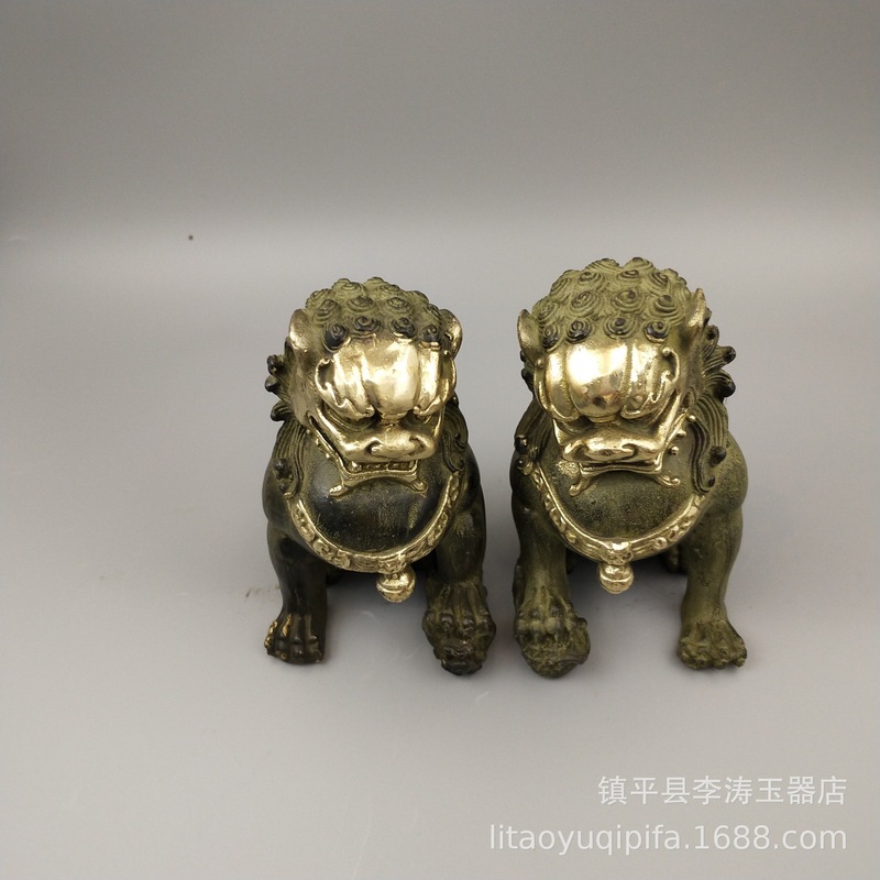 Art Craft Lion - 황동 이중귀 구리 종, 장식용 수집품,