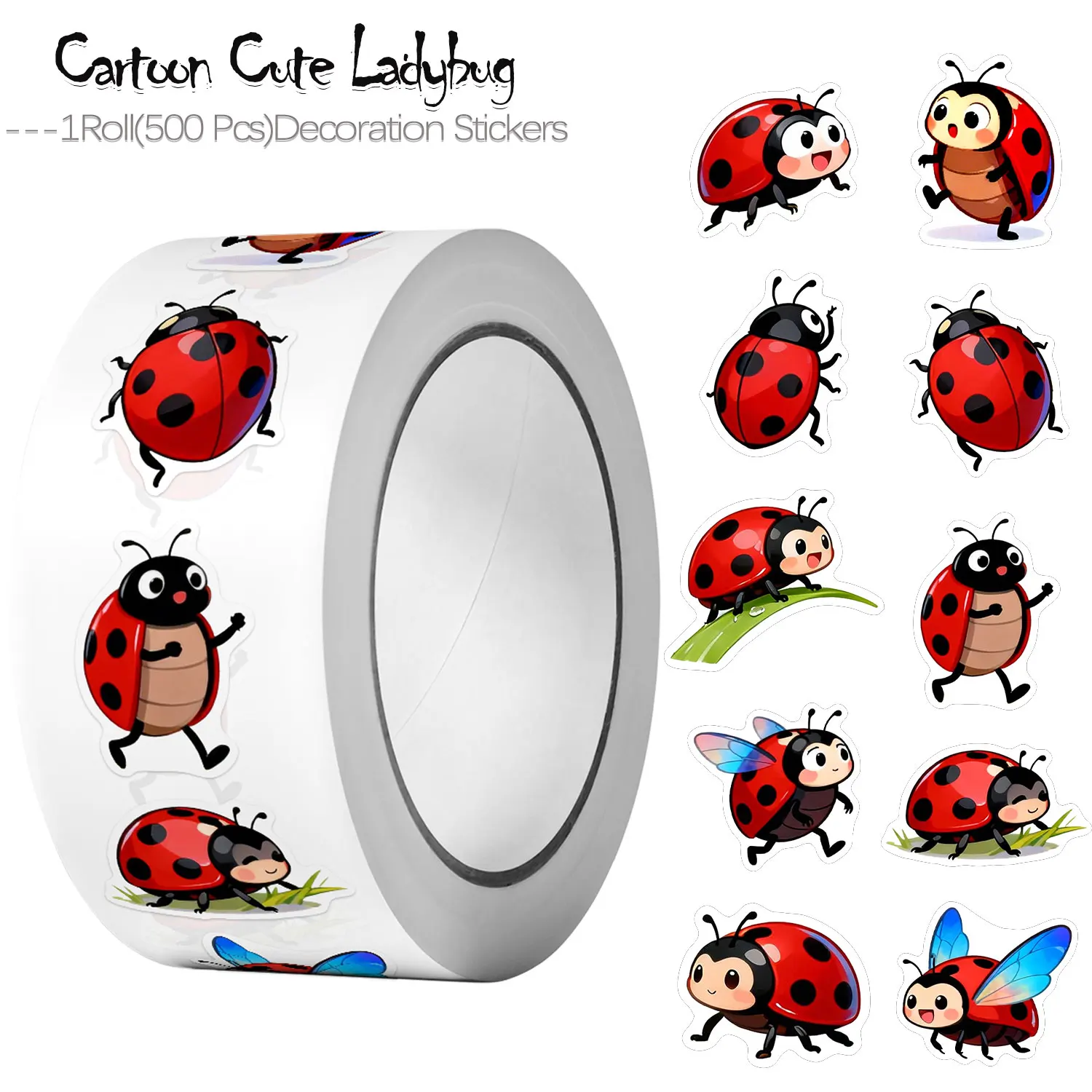 Art Craft Ladybug - 1롤(500개)10개 불규칙한 만화 무당벌레 스티커 2.5cm/1''
