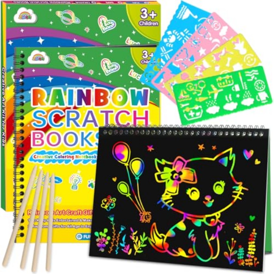 Art Craft Notebook - 2팩 레인보우 스크래치 종이 노트북: 4-8세용