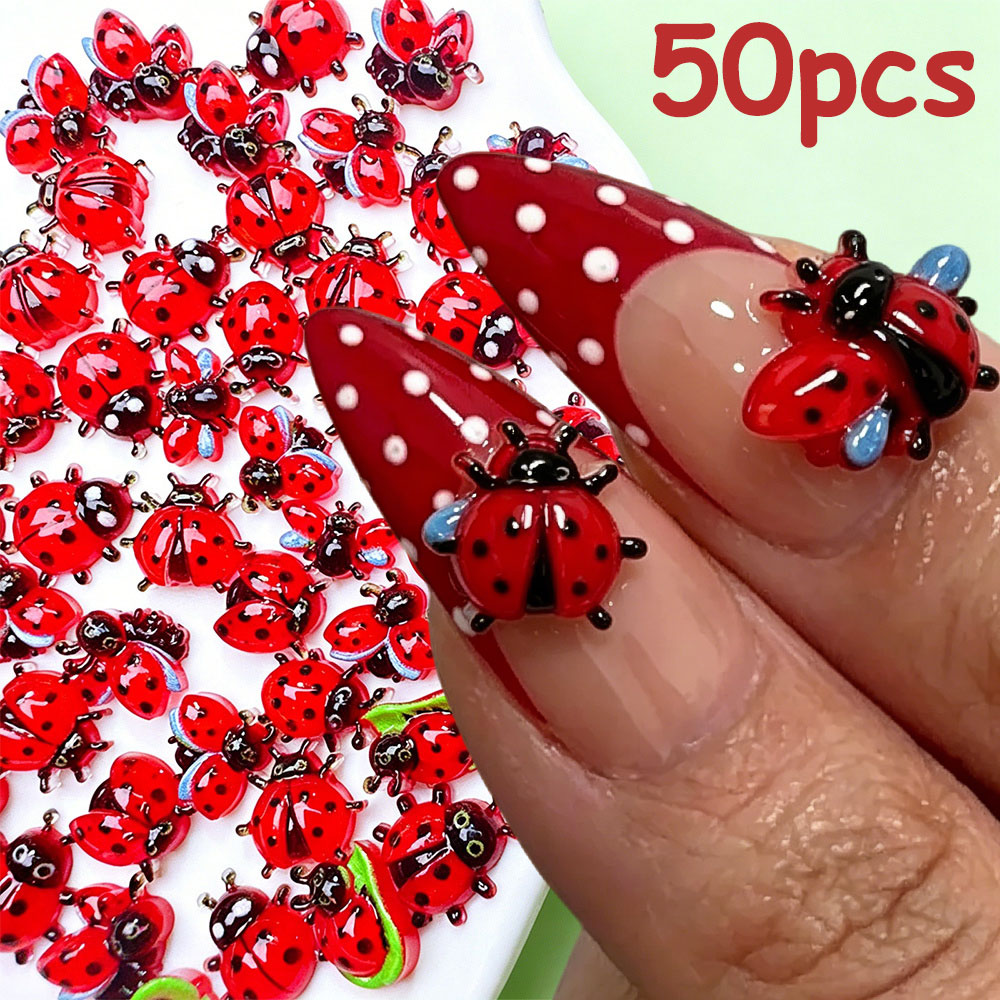 50개 3D 미니 무당벌레 네일 참 장식 귀여운 빨간  - Art Craft Ladybug 리뷰 및 가격