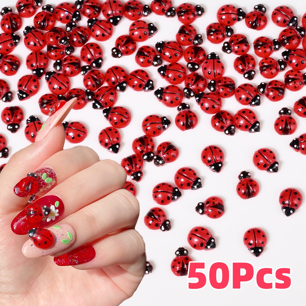 50Pcs 3D 빨간 무당 벌레 네일 매력 귀여운 일곱 - Art Craft Ladybug 리뷰 및 가격