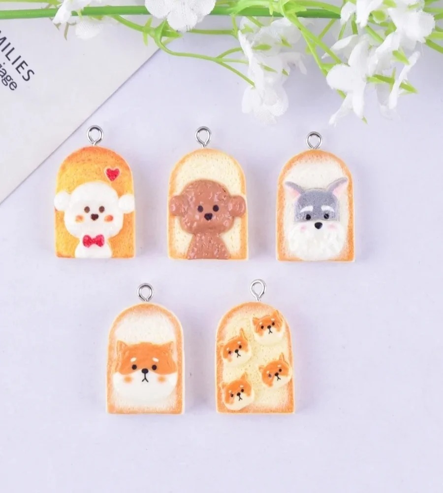 10Pcs 귀여운 토스트 개 수지 펜던트 만화 동물 참 - Art Craft Activity 리뷰 및 가격