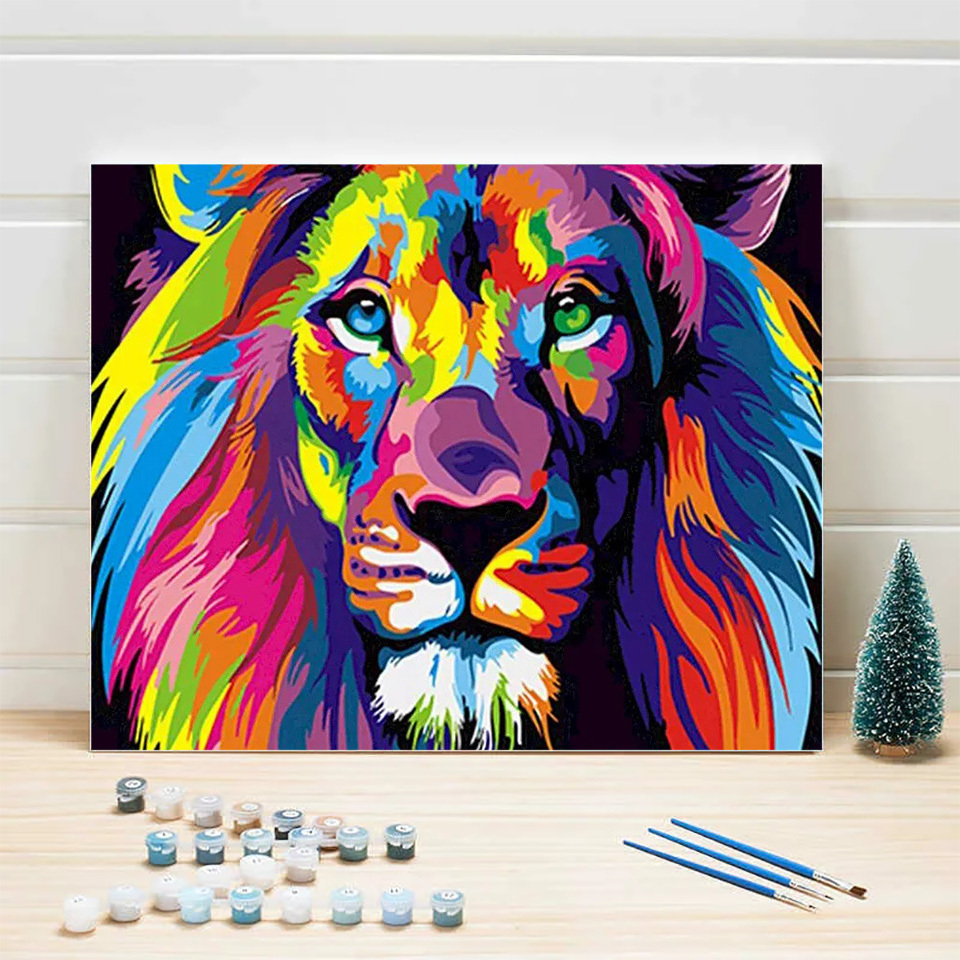숫자로 AZQSD 성인 페인트 캔버스에 동물 다채로운  - Art Craft Lion 리뷰 및 가격