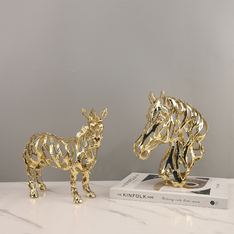금속 공예 인공 동물 조각 황금색 오픈워크 사자 말 코 - Art Craft Lion 리뷰 및 가격